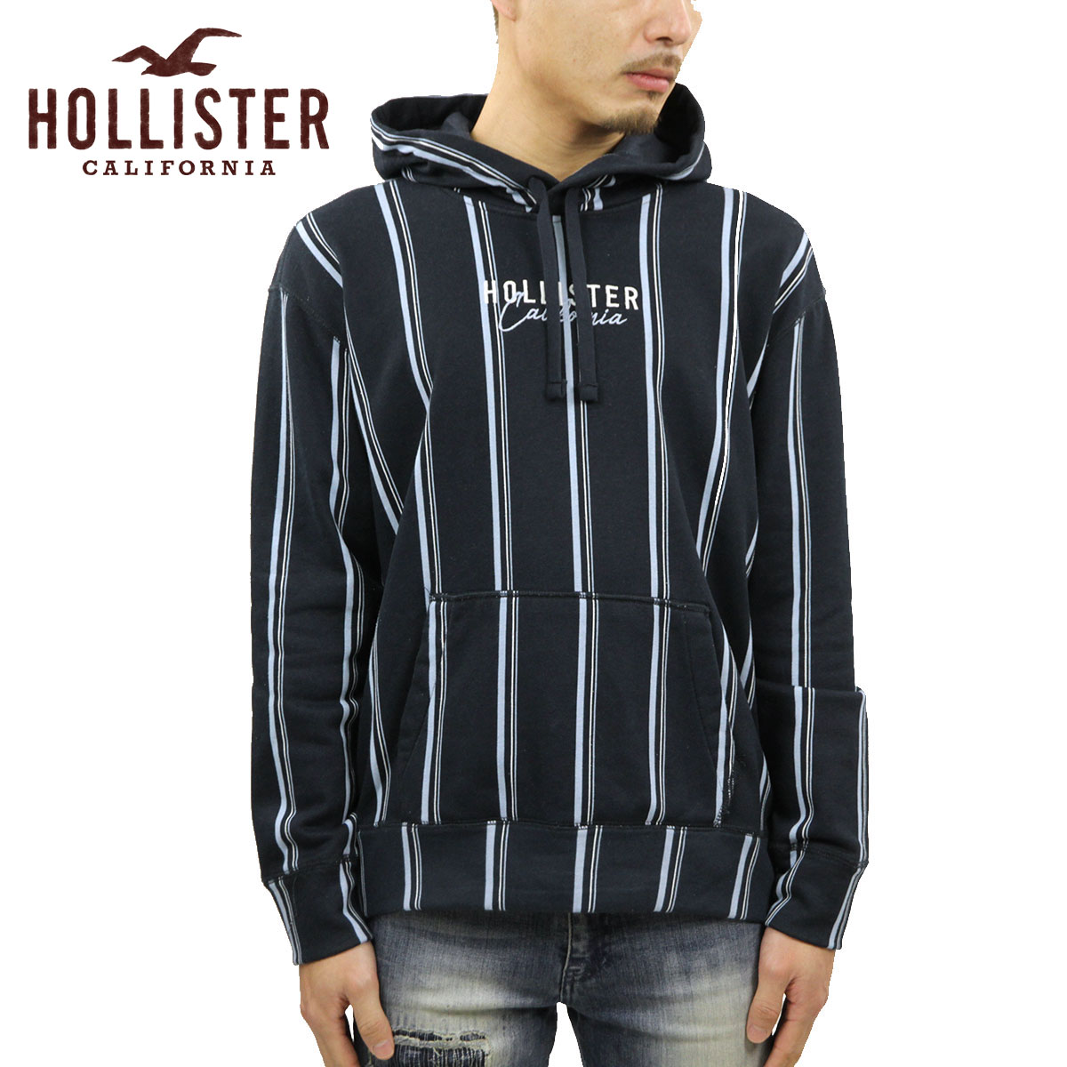 ホリスター パーカー（メンズ） ホリスター パーカー メンズ 正規品 HOLLISTER プルオーバーパーカー ロゴ ストライプ Stripe Logo Hoodie 322-221-0922-204 父の日 プレゼント ラッピング