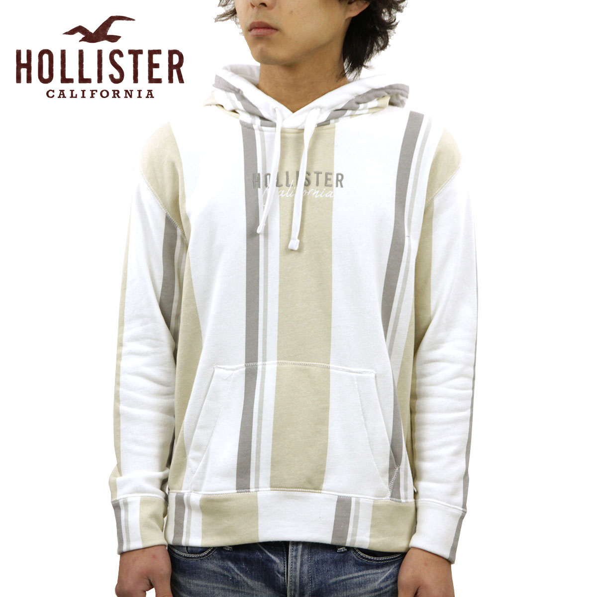 ホリスター ホリスター パーカー メンズ 正規品 HOLLISTER プルオーバーパーカー ロゴ ストライプ Stripe Logo Hoodie 322-221-0922-404