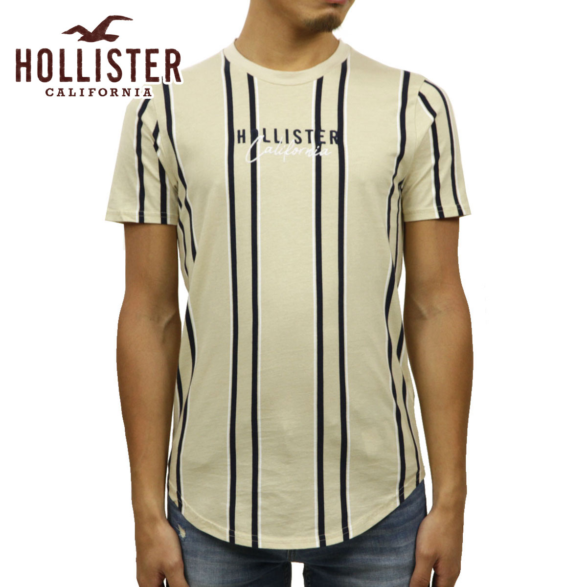 ホリスター Tシャツ メンズ 正規品 HOLLISTER 半袖Tシャツ ストライプ Stripe Logo Graphic Tee 323-243-2544-404