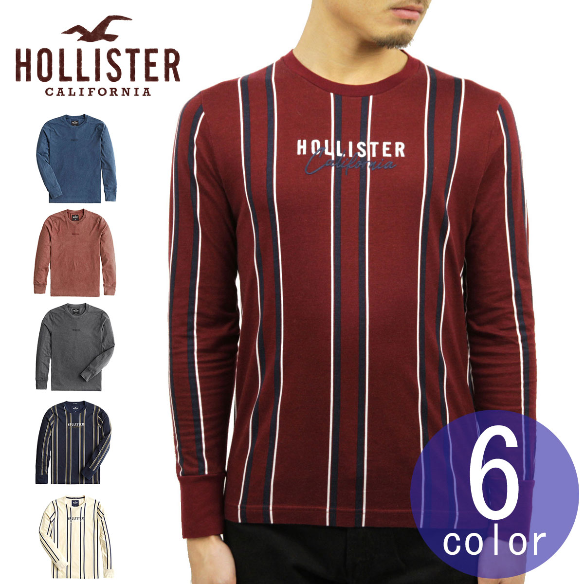 20 OFFセール 【販売期間 6/4 20:00～6/11 1:59】 ホリスター ロンT メンズ 正規品 HOLLISTER 長袖Tシャツ フロントロゴ クルーネックTシャツ Logo Graphic Tee 父の日 プレゼント ラッピング