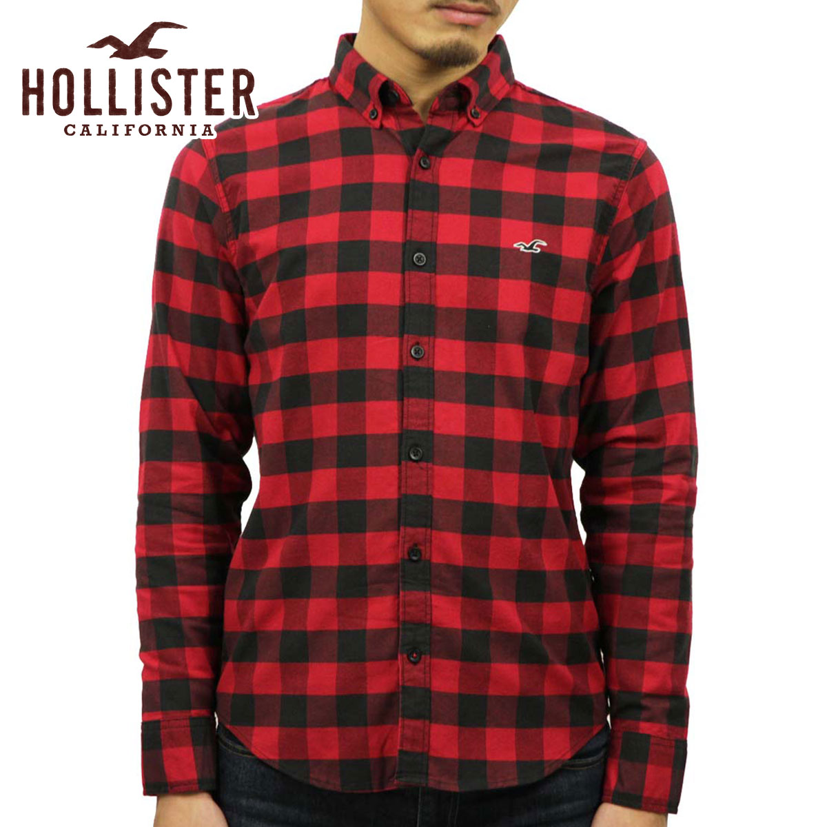 【ポイント10倍 6/4 20:00～6/11 1:59】 ホリスター HOLLISTER 正規品 メンズ ボタンダウン長袖シャツ Stretch Poplin Slim Fit Shirt 325-259-2062-508 父の日 プレゼント ラッピング