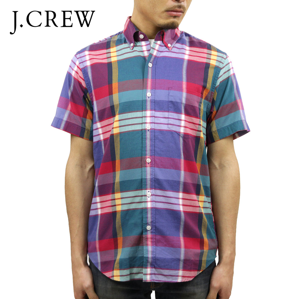 50%OFFセール  ジェイクルー シャツ メンズ 正規品 J.CREW 半袖シャツ INDIAN COTTON SHORT-SLEEVE SHIRT IN SUNSET PLAID D20S30