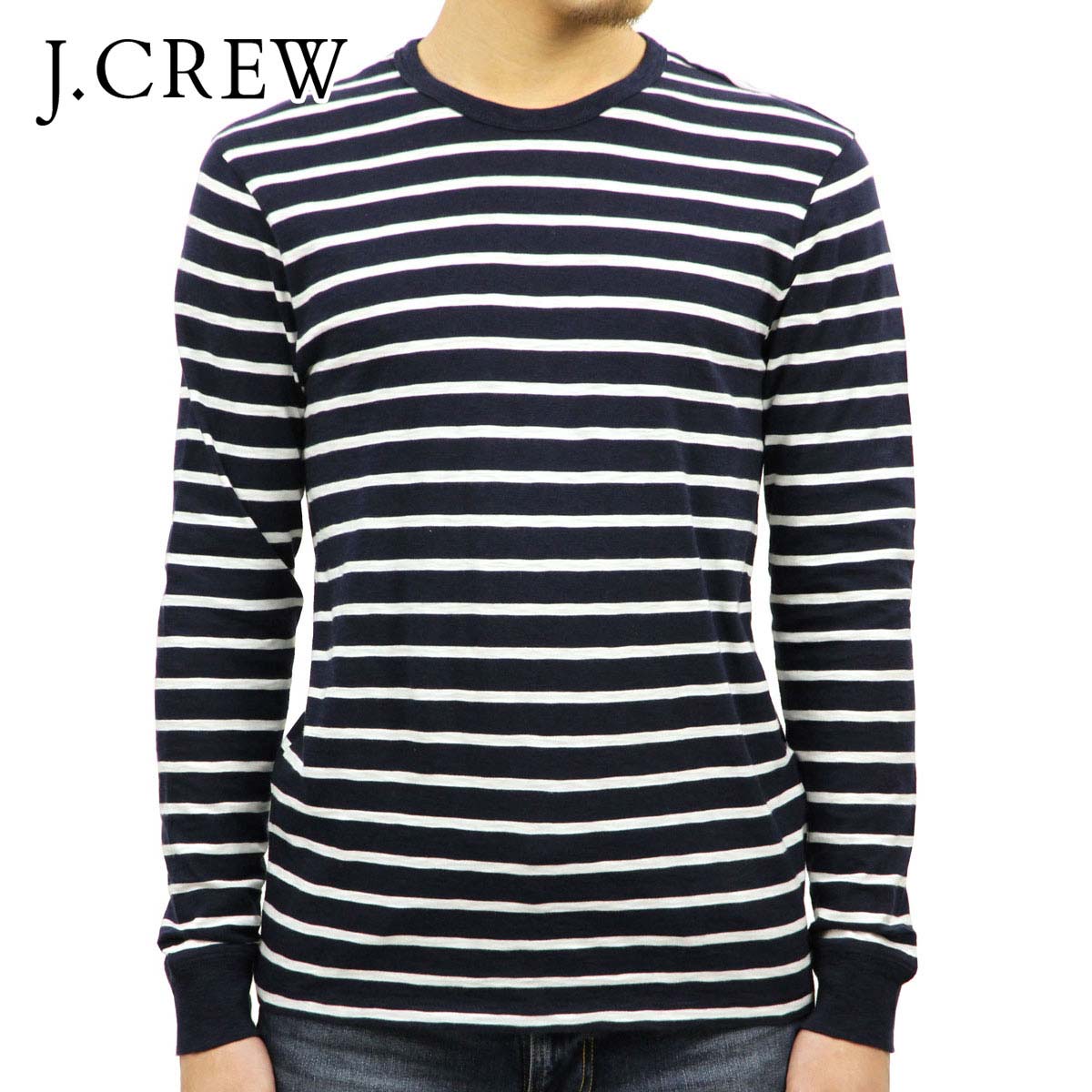 ジェイクルー Tシャツ ロンT メンズ 正規品 J.CREW ボーダー 長袖Tシャツ LONG-SLEEVE DECK-STRIPED TEXTURED COTTON T-SHIRT C7931 VINTAGE NAVY WHITE