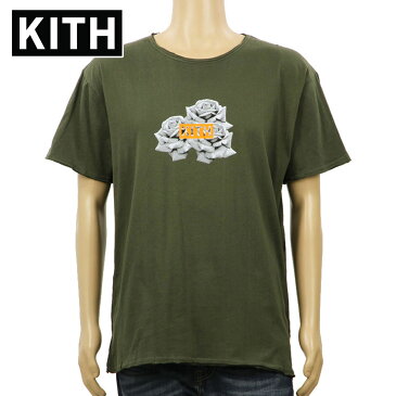 キス KITH 正規品 メンズ 半袖Tシャツ KITH CLASSICS 3 ROSES FRAY TEE OLIVE KH3086-106 D00S15