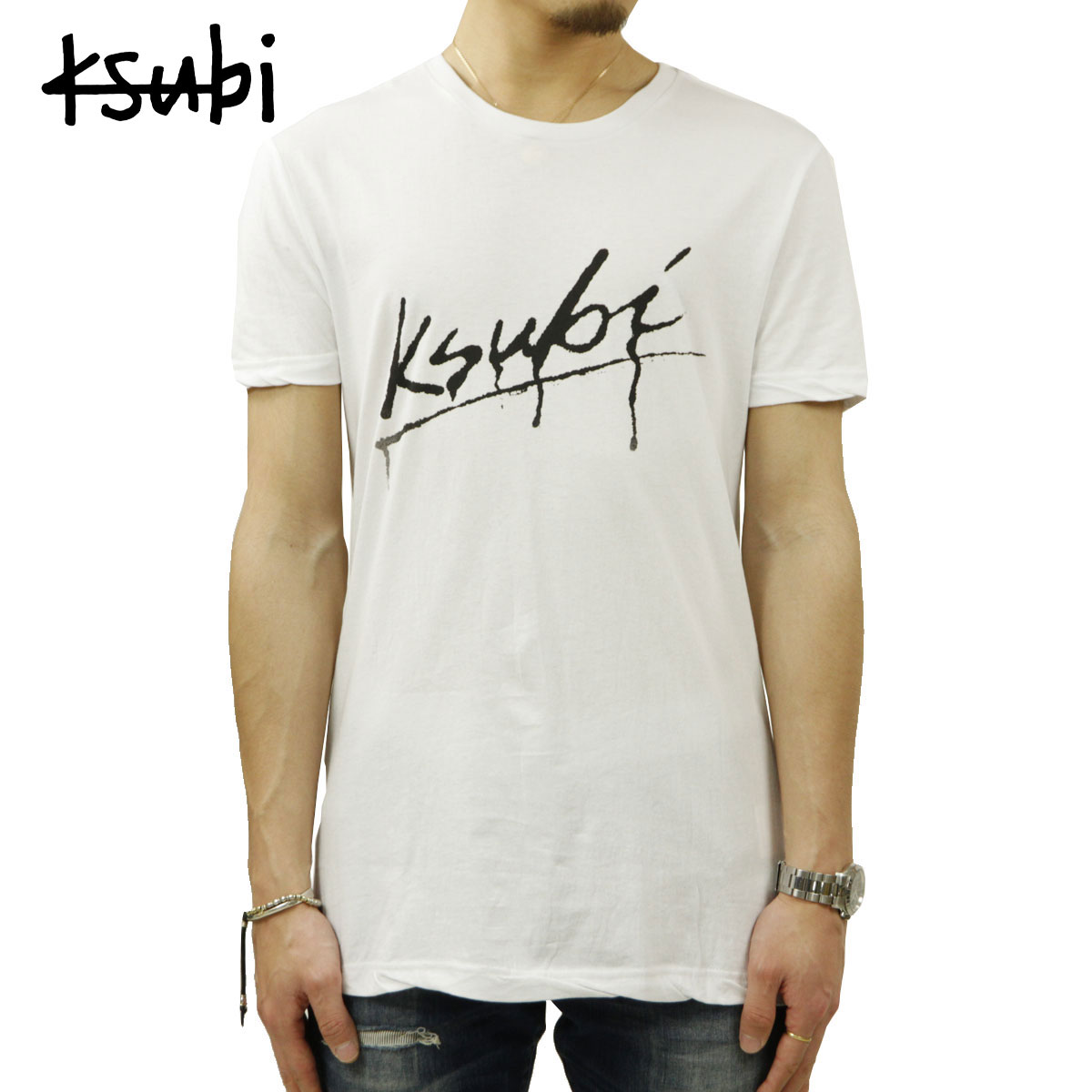 スビ Tシャツ メンズ 正規販売店 KSUBI 半袖Tシャツ クルーネックTシャツ ロゴTシャツ KSUBI DRIP SEEING LINES SHORT SLEEVE T-SHIRT WHITE 5000005783