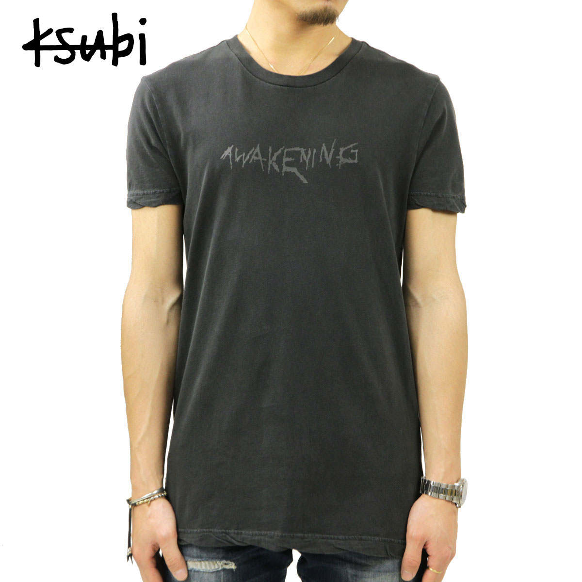 スビ Tシャツ メンズ 正規販売店 KSUBI 半袖Tシャツ クルーネックTシャツ ロゴTシャツ KSUBI AWAKENING SLEEVE T-SHIRT BLACK 5000005785