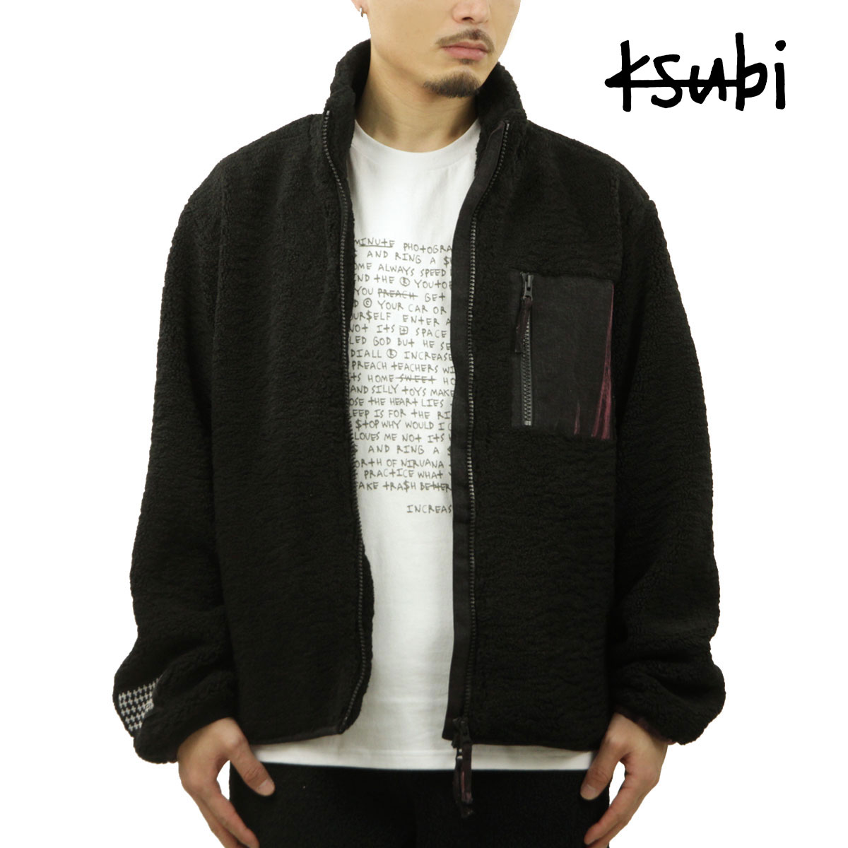 スビ メンズ フリースジャケット 正規販売店 KSUBI アウター ジップアップ ICEBREAKER ZIP FLEECE JACKET THRU BLACK MFA23JK011 BLACK 父の日 プレゼント ラッピング