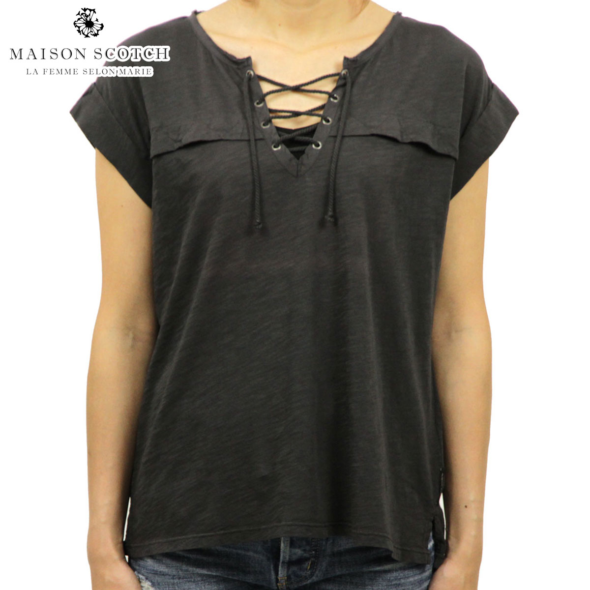  メゾンスコッチ MAISON SCOTCH 正規販売店 レディース 半袖Tシャツ Short sleeve tee with lace up safari detail at front 131234 95 D00S20 父の日 プレゼント ラッピング