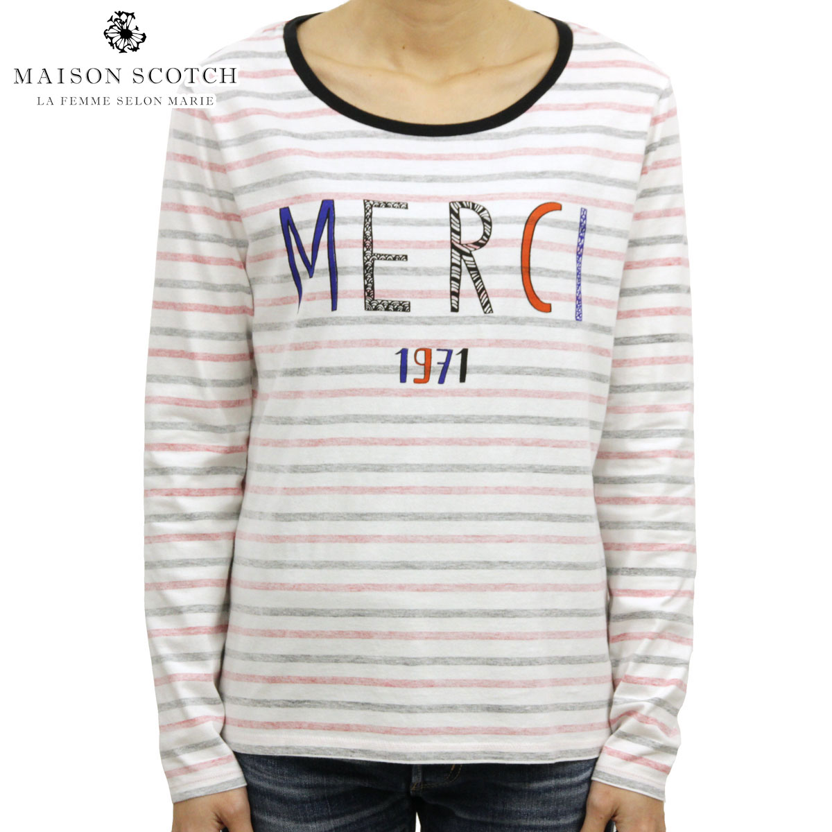 20%OFFセール  メゾンスコッチ レディース Tシャツ ロンT 正規販売店 MAISON SCOTCH 長袖Tシャツ Long sleeve tee with french themed artworks 131214 A D15S25