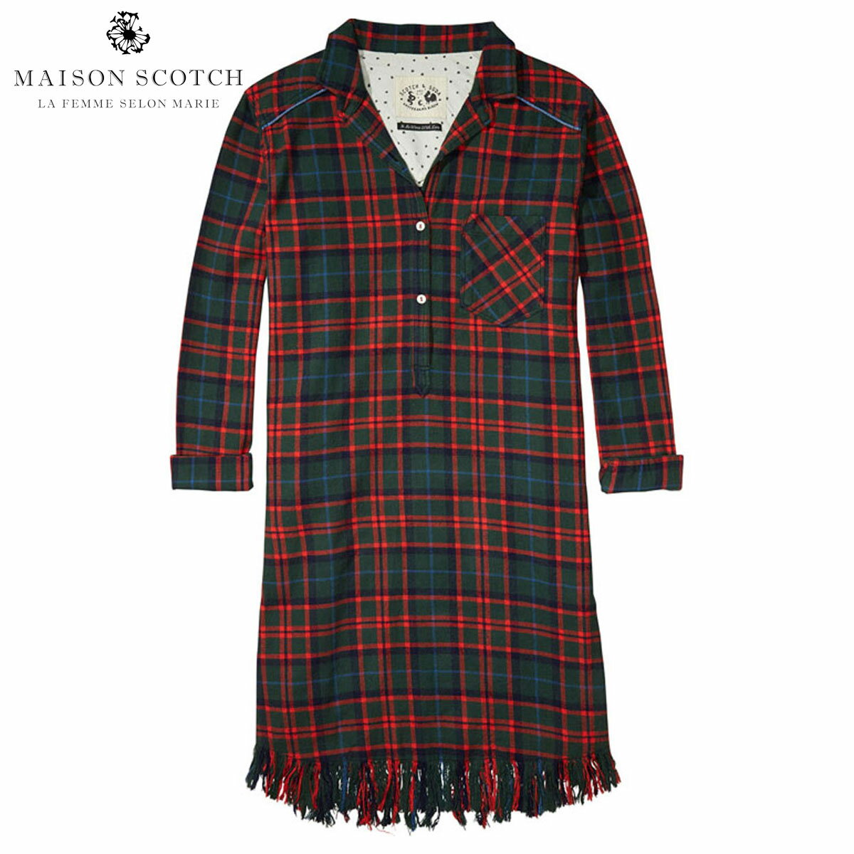 メゾンスコッチ MAISON SCOTCH 正規販売店 レディース ドレス Shirt dress in various checks with fringes at the bottomhem. 100268 18 D00S20