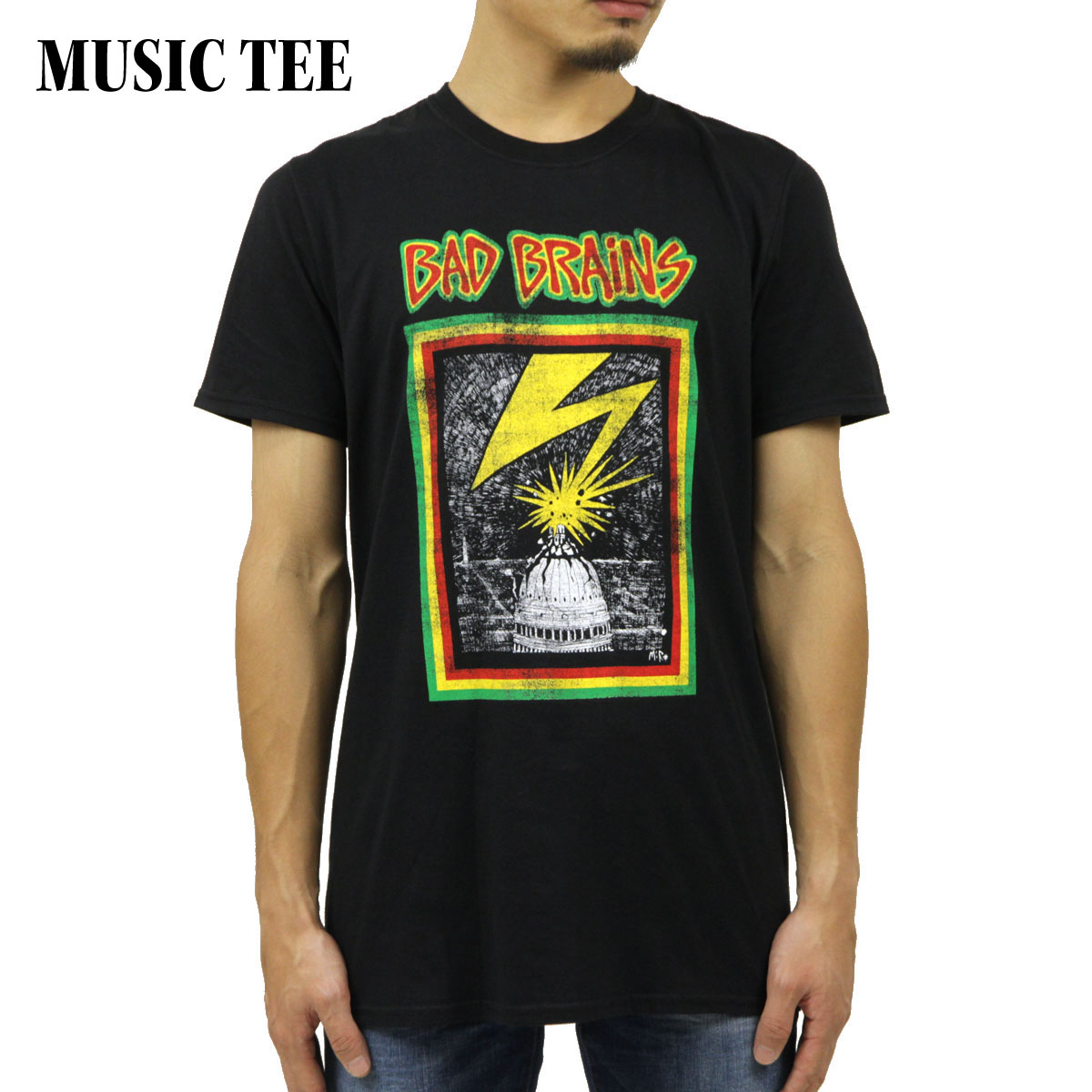 ミュージックティ バンドTシャツ メンズ 正規品 MUSIC TEE ロックTシャツ 半袖Tシャツ バッドブレインズ BAD DRAINS DISTRESSED CAPITOL MUSIC TEE 父の日 プレゼント ラッピング