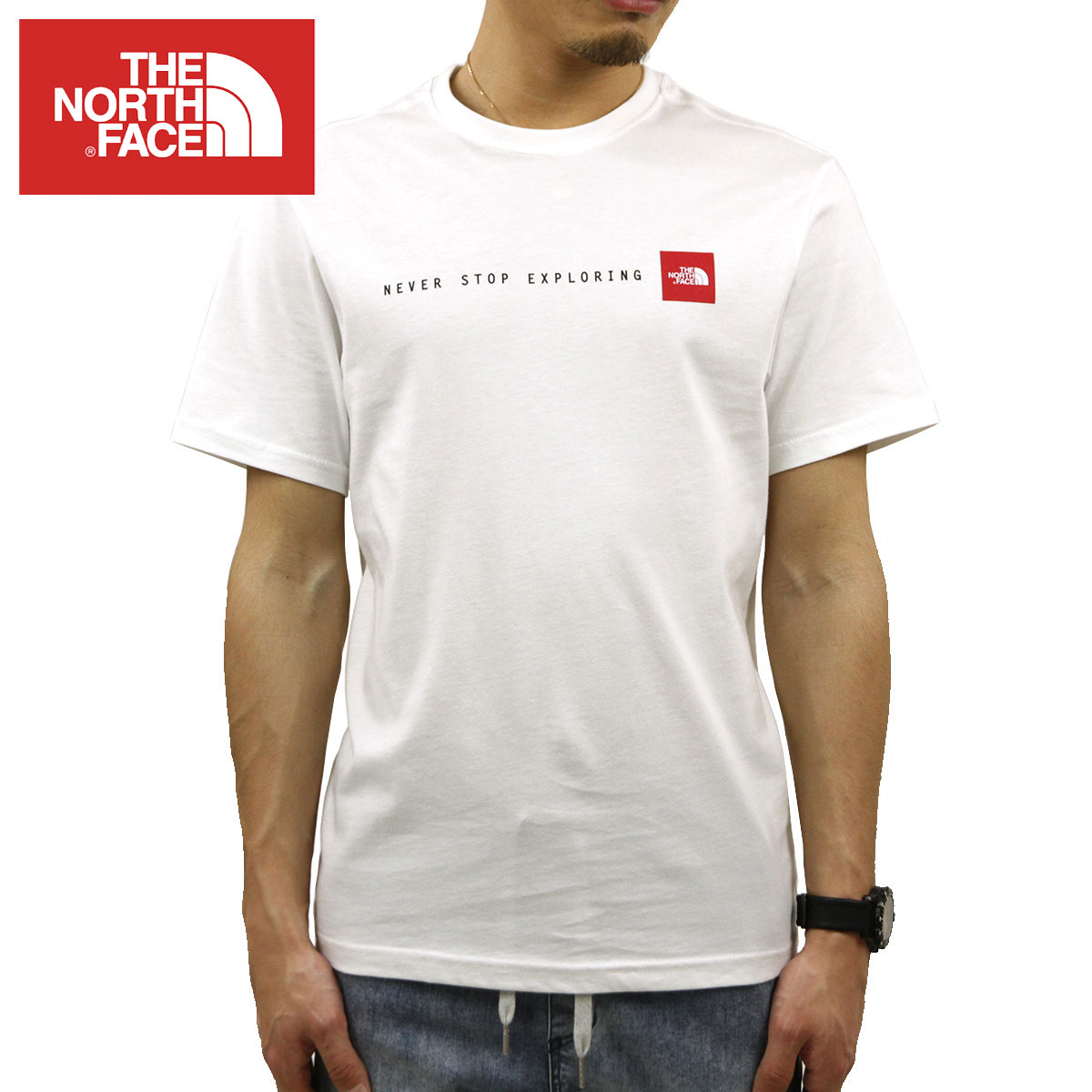 ノースフェイス Tシャツ メンズ 正規品 THE NORTH FACE 半袖Tシャツ クルーネックTシャツ 海外限定 SHORT SLEEVE NEVER STOP EXPLORING TEE NF0A7X1M TNF WHITE