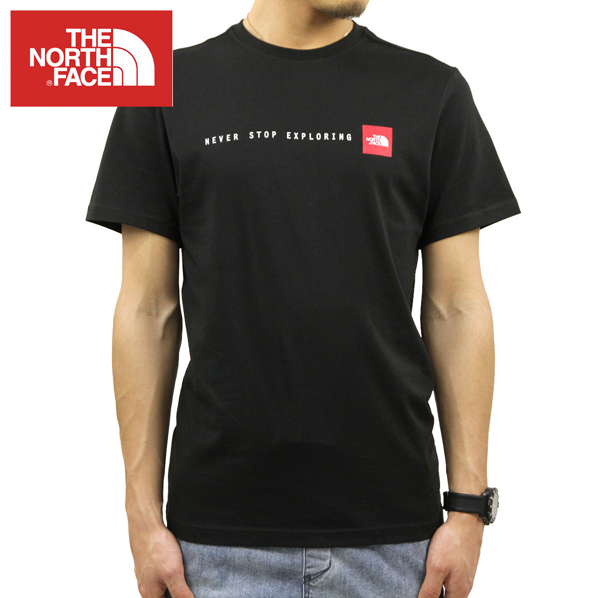 ノースフェイス Tシャツ メンズ 正規品 THE NORTH FACE 半袖Tシャツ クルーネックTシャツ 海外限定 SHORT SLEEVE NEVER STOP EXPLORING TEE NF0A7X1M TNF BLACK