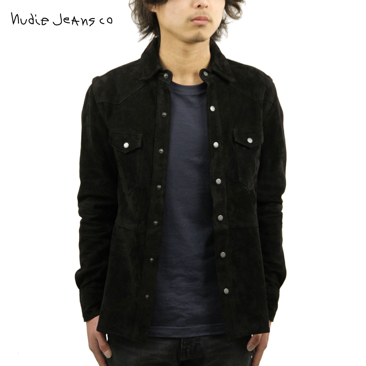 ヌーディージーンズ シャツ メンズ 正規販売店 Nudie Jeans 長袖シャツ Jonis Suede Shirt Black B01 14030