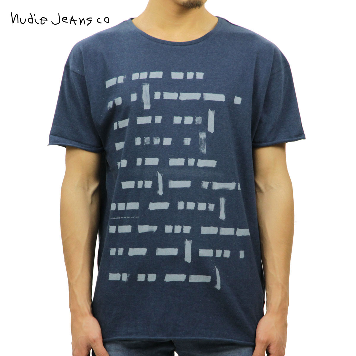 ヌーディージーンズ Tシャツ 正規販売店 Nudie Jeans 半袖Tシャツ Raw Hem T-shirt 131349 4030 B25 Navy D15S25