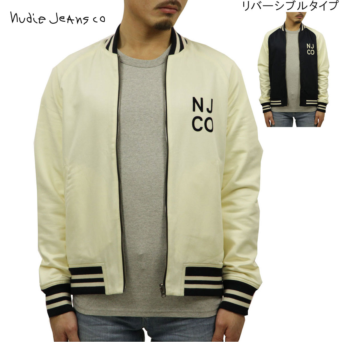 ヌーディージーンズ アウター メンズ 正規販売店 Nudie Jeans ジャケット スタジアムジャケット スタジャン MARK BASEBALL JACKET OFFWHITE/NAVY W19 160619 5020