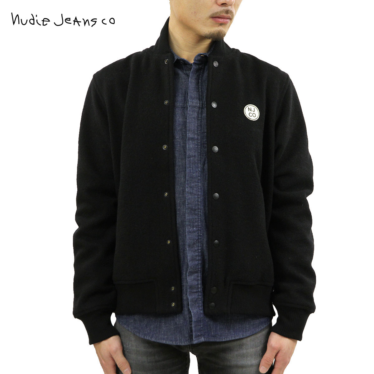 ヌーディージーンズ ヌーディージーンズ ジャケット メンズ 正規販売店 Nudie Jeans アウター スタジアムジャケット BENGAN JACKET BLACK 160659 B01 父の日 プレゼント ラッピング