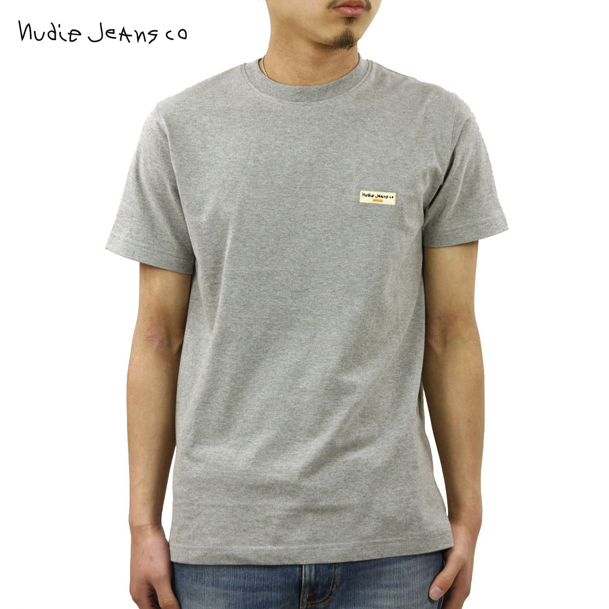 ヌーディージーンズ Tシャツ メンズ 正規販売店 Nudie Jeans 半袖Tシャツ クルーネックTシャツ DANIEL LOGO CREW TEE GREY MELANGE B04 131613