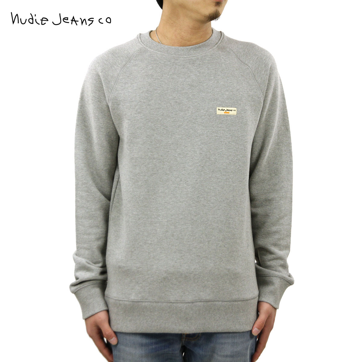 15%OFFセール  ヌーディージーンズ スウェット メンズ 正規販売店 Nudie Jeans トレーナー SAMUEL LOGO SWEATSHIRT CREW FLEECE GREY MELANGE B04 150380 父の日 プレゼント ラッピング