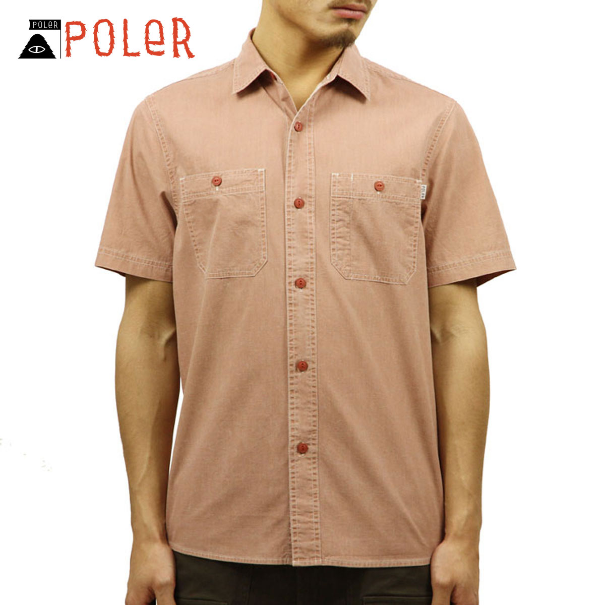 ポーラー シャツ メンズ 正規販売店 POLER 半袖シャツ WASHED UP S/S WOVEN 717105-PNK DUSTY PINK D00S15