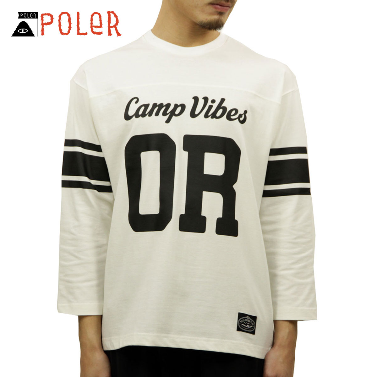 ポーラー Tシャツ メンズ 正規販売店 POLER 七部袖Tシャツ 3/4 CAMP VIBES FOOTBALL TEE WHITE