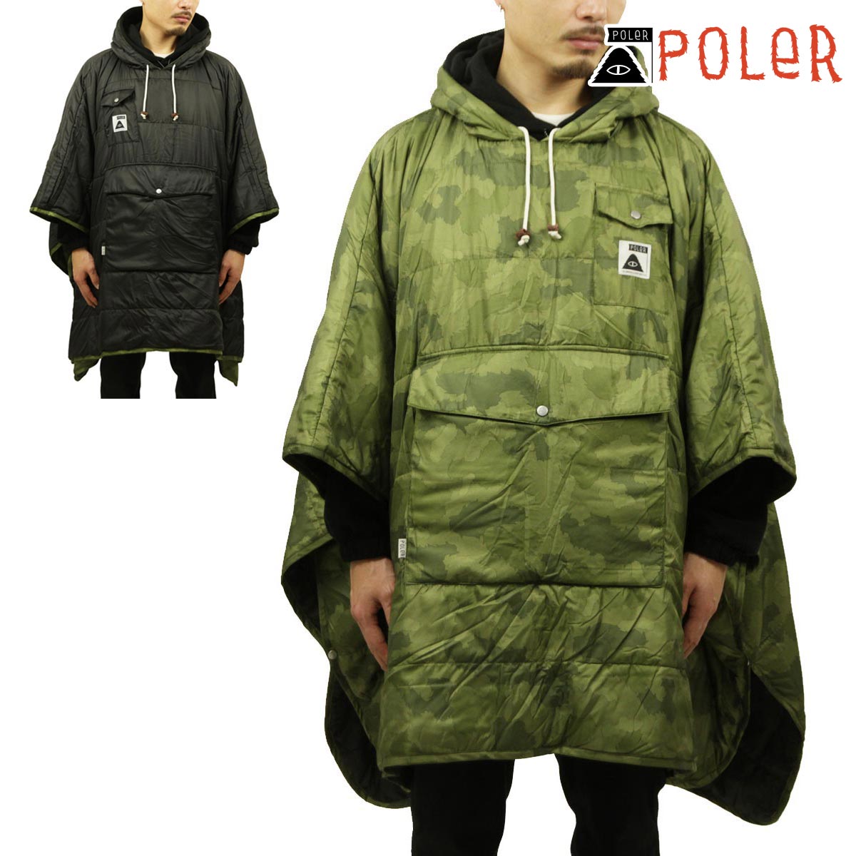 ポーラー ポンチョ メンズ レディース 正規販売店 POLER アウトドア リバーシブル キャンプポンチョ THE REVERSIBLE CAMP PONCHO 221ACU5601 FURRY CAMO