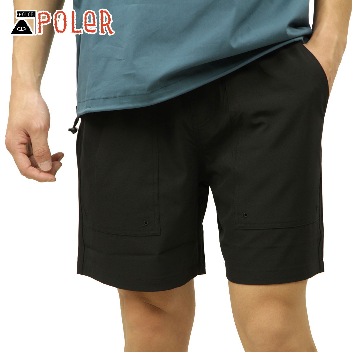 ポーラー ショートパンツ メンズ 正規販売店 POLER ナイロンショートパンツ ADVENTURE SHORT 221APM4004 BLACK 父の日 プレゼント ラッピング