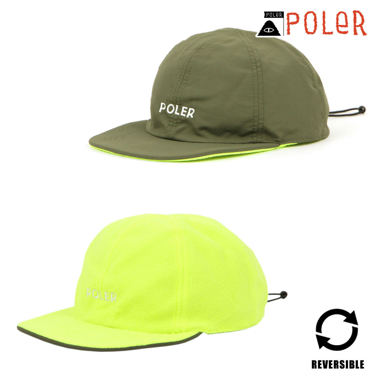 樂天商城 - ポーラー キャップ メンズ レディース 正規販売店 POLER 帽子 リバーシブル フリースキャップ REVERSIBLE FLEECE CAP OLIVE/YELLOW D 223MCV0044-OLV