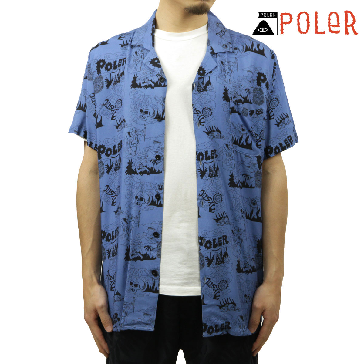 ݡ顼  ϥ Ź POLER Ⱦµ ߥ 奢 ALOHA SHIRT SHORT SLEEVE APM3002 MYSTIC PORTAL BLUE