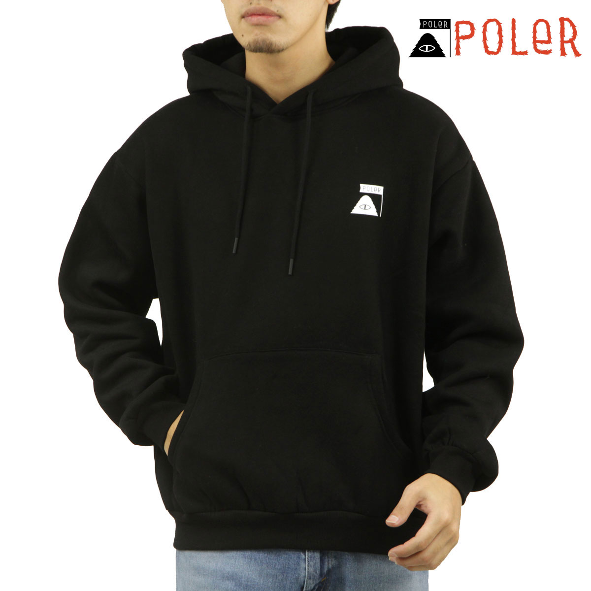 ポーラー メンズ プルオーバーパーカー 正規販売店 POLER ロゴ フーディー スウェット SUMMIT HOOD FLEECE D 243MCV0067-BLK BLACK クリスマス プレゼント ラッピング