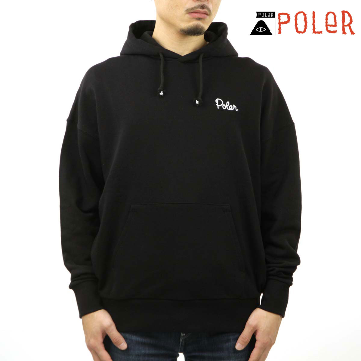 ポーラー メンズ パーカー 正規販売店 POLER ロゴ プルオーバー フーディー POLER EMB HOOD PULL PARKA 233MCV0059-BLK BLACK