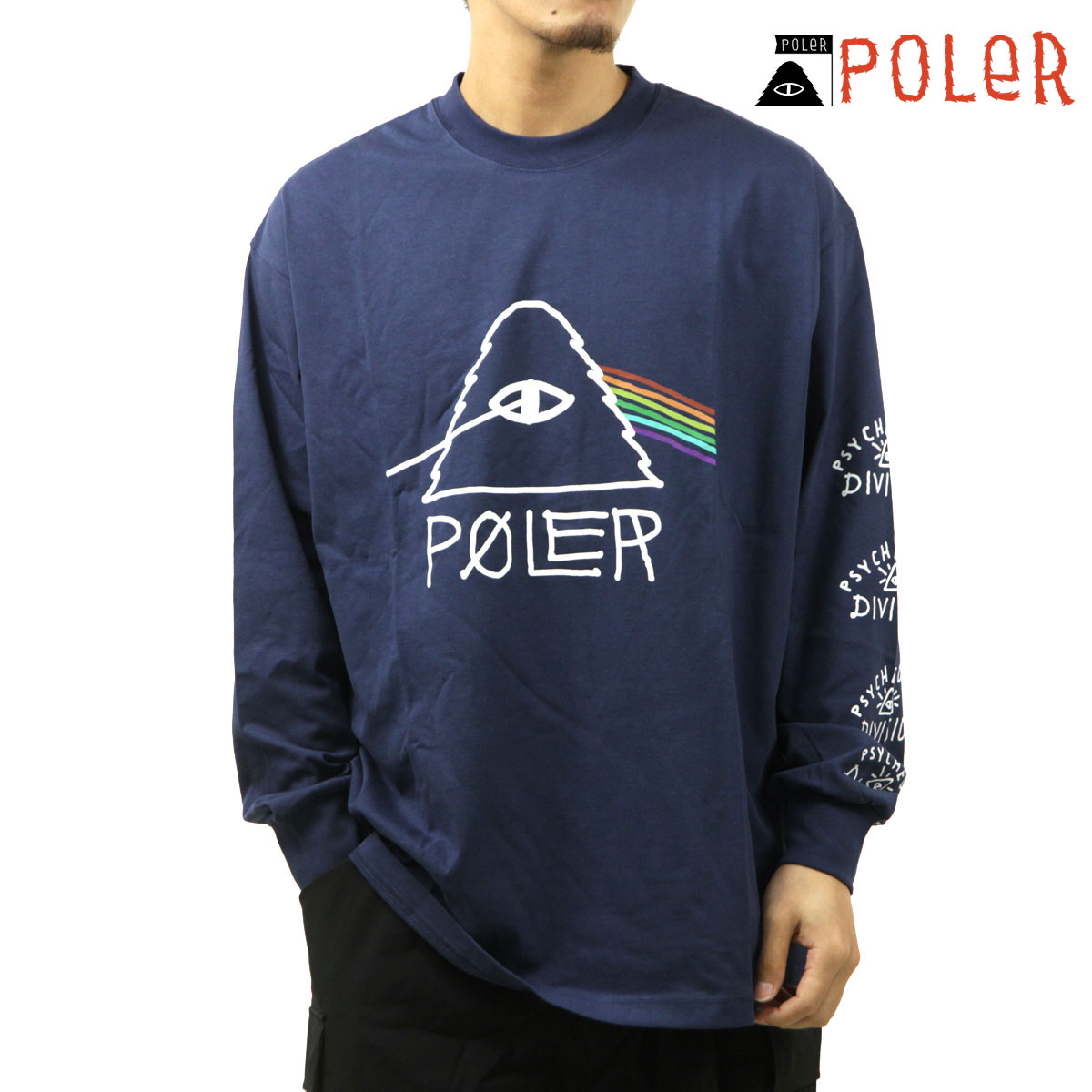 ポーラー メンズ 長袖Tシャツ 正規販売店 POLER クルーネック 袖プリント ロンT PSYCHEDELIC RELAX FIT L/S TEE DC 241MCV0245-NVY NAVY