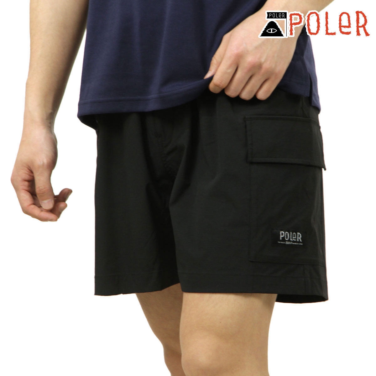 ポーラー メンズ ショートパンツ 正規販売店 POLER カーゴパンツ ハーフパンツ STRETCH RIP RELAX CARGO SHORT PANTS DC 251MCV0036-BLK BLACK