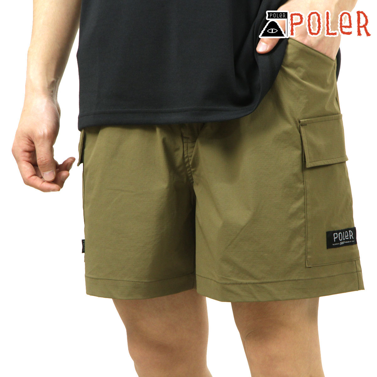 ポーラー メンズ ショートパンツ 正規販売店 POLER カーゴパンツ ハーフパンツ STRETCH RIP RELAX CARGO SHORT PANTS DC 241MCV0069-OLV OLIVE