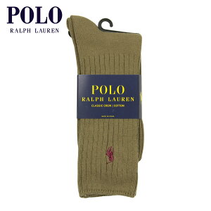 ポロ ラルフローレン 靴下 メンズ 正規品 POLO RALPH LAUREN クルー丈 ビジネスソックス ワンポイント刺繍 COTTON RIB SINGLE SOCK OLIVE 365 - OLIVE