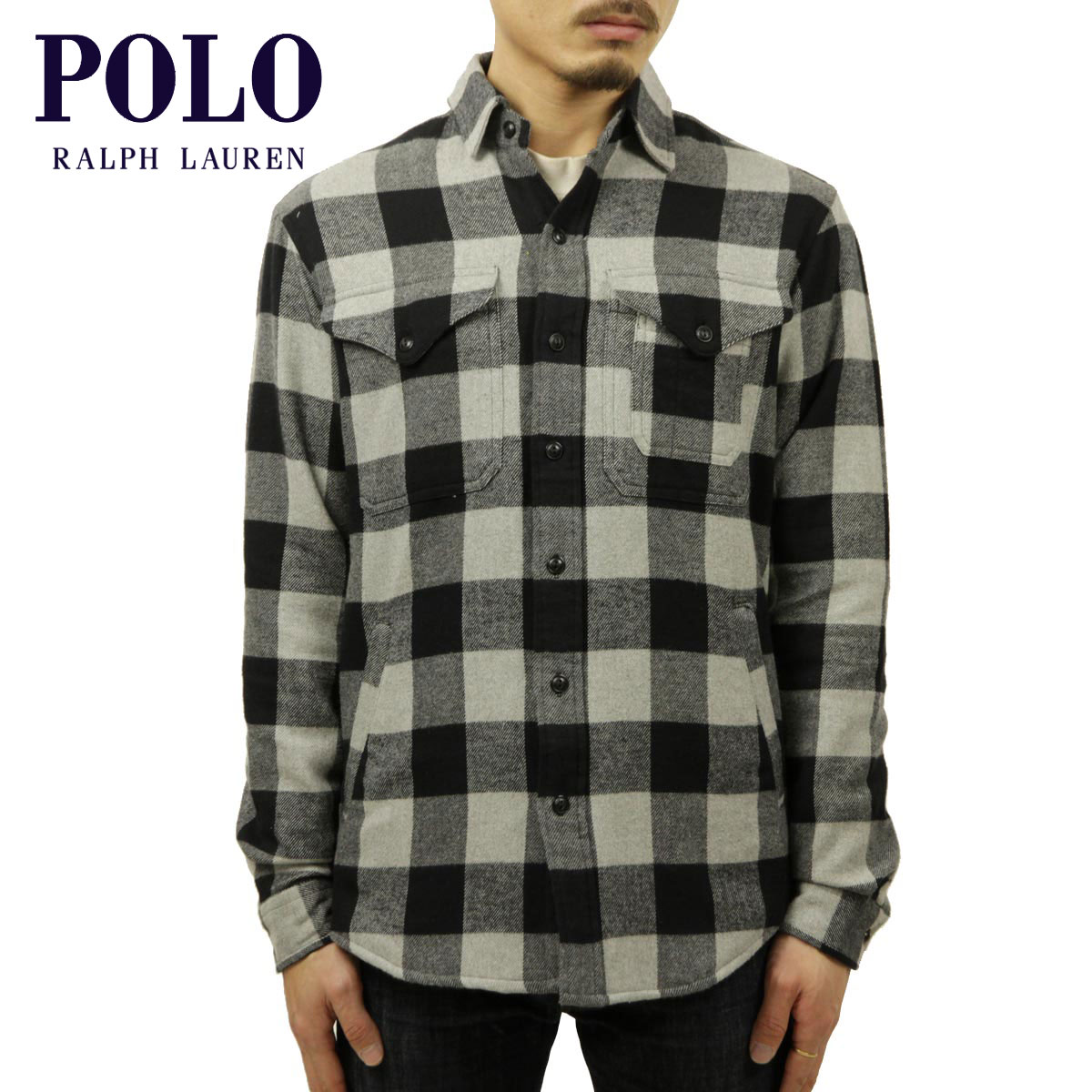 ポロ ラルフローレン ジャケット メンズ 正規品 POLO RALPH LAUREN アウター シャツジャケット フランネルシャツ FLANNEL SHIRT JACKET Z214SH46 HEATHER/BLACK