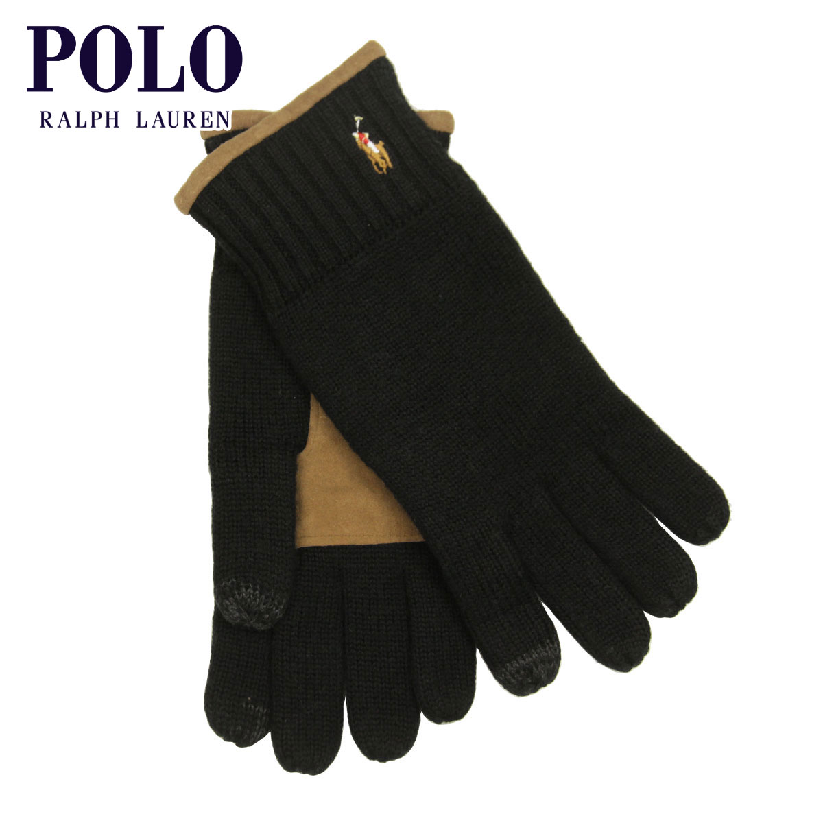 ポロ ラルフローレン 手袋 メンズ レディース 正規品 POLO RALPH LAUREN ニット 手ぶくろ グローブ CLASSIC LUX MERINO TOUCH GLOVE WITH LEATHER PATCH PC0463 001 POLO BLACK