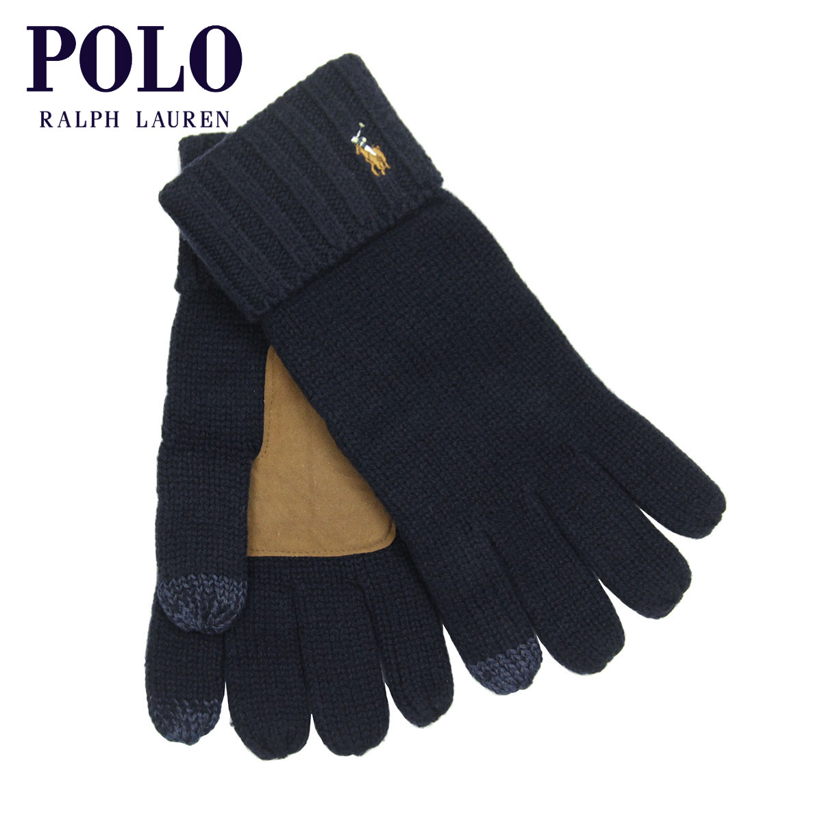 【ポイント10倍 5/9 20:00～5/16 1:59】 ポロ ラルフローレン 手袋 メンズ レディース 正規品 POLO RALPH LAUREN ニット 手ぶくろ グローブ SIGNATURE MERINO TOUCH GLOVES W/ LEATHER PATCH PC0494 433 CLASSIC NAVY