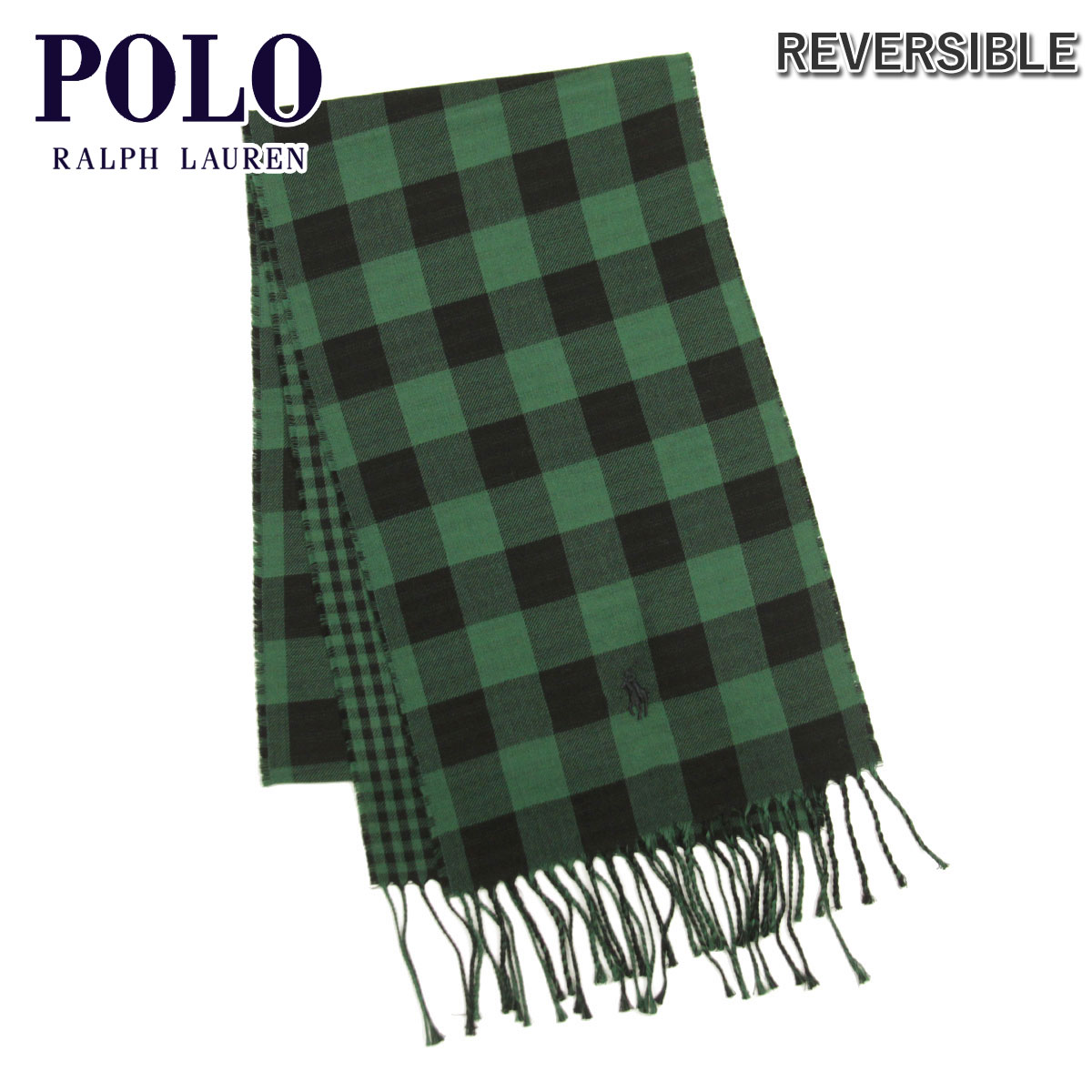 ポロ ラルフローレン マフラー メンズ レディース 正規品 POLO RALPH LAUREN ニット チェック柄マフラー REVERSIBLE CHECK SCARF PC0744 357 NEW FOREST