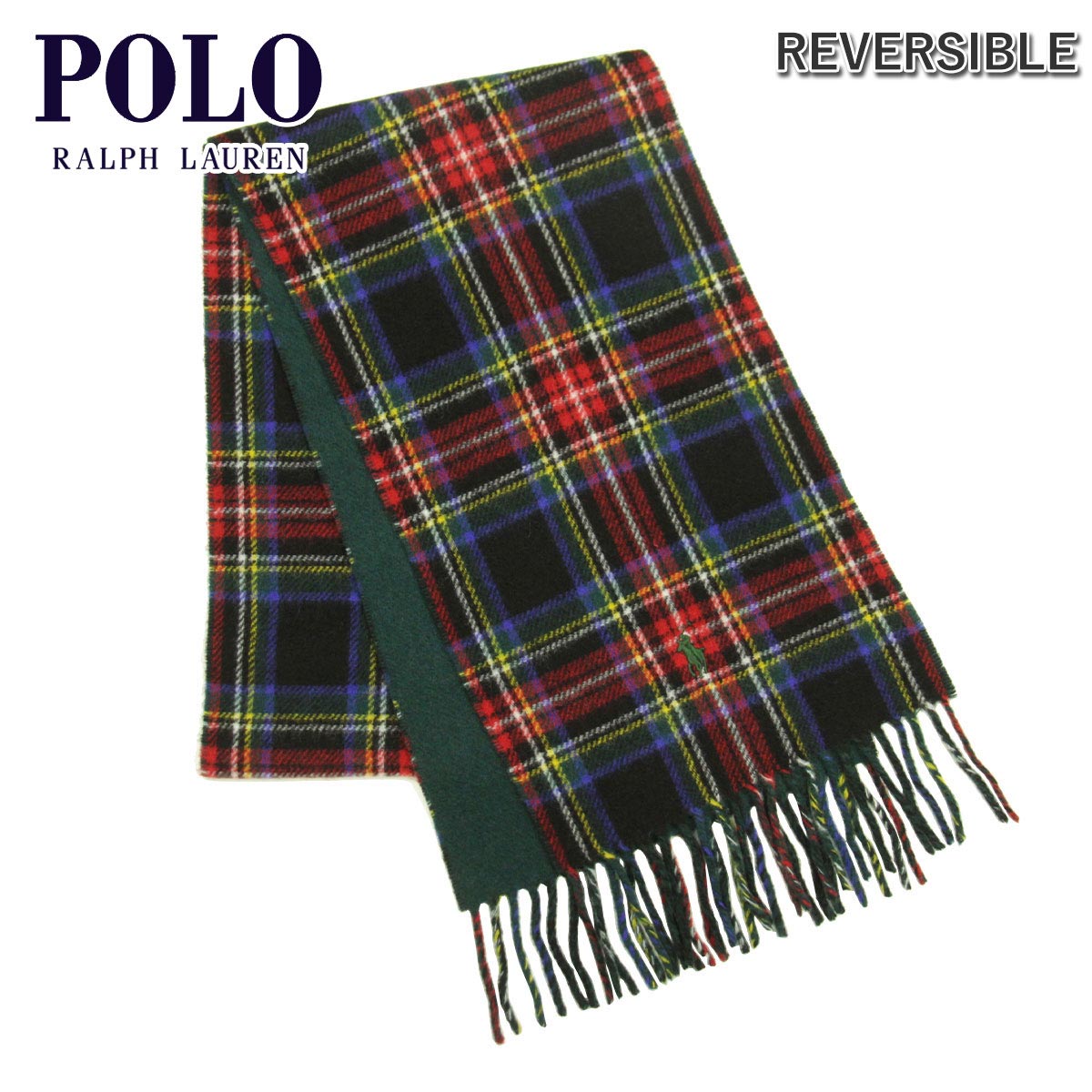 ポロ ラルフローレン マフラー メンズ レディース 正規品 POLO RALPH LAUREN ニット タータンチェック柄マフラー REVERSIBLE TARTAN SCARF PC0759 001 BLACK STEWART