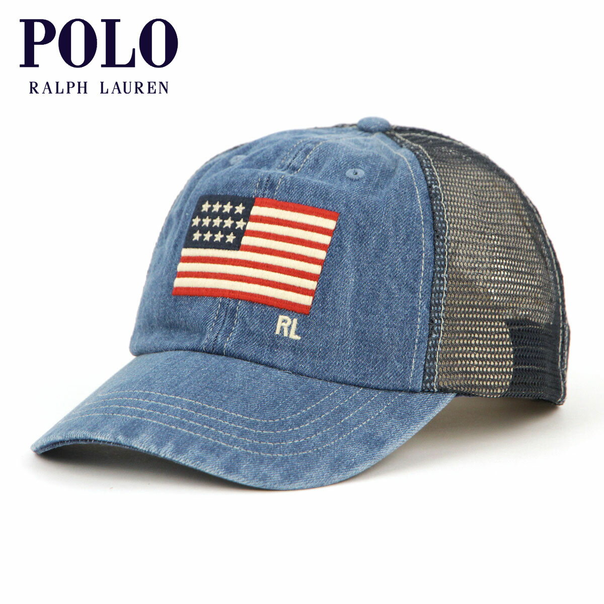 ポロ ラルフ ローレン ポロ ラルフローレン 帽子 メンズ レディース 正規品 POLO RALPH LAUREN キャップ ベースボールキャップ デニム地 USA FLAG CLASSIC DENIM TRUCKER CAP H221SC07 710860944001 DENIM