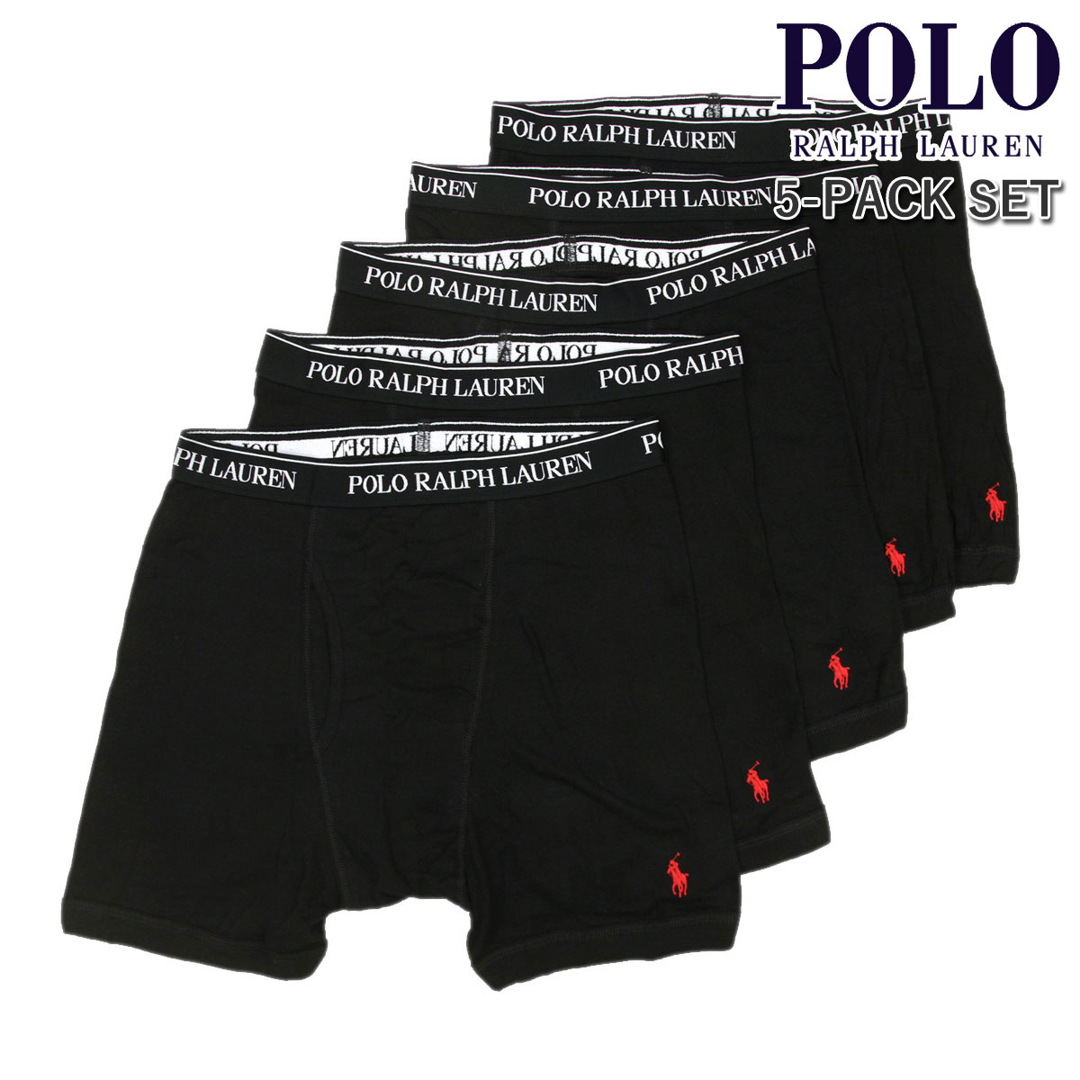 Polo Ralph Lauren 【ポイント10倍 5/9 20:00～5/16 1:59】 ポロ ラルフローレン メンズ ボクサーパンツ 正規品 POLO RALPH LAUREN 下着 5枚セット アンダーウェア ボクサーブリーフ 5 PACK P5 CLASSIC FIT COTTON BOXER BRIEFS NCBBP5 PBD 5 POLO BLACK/RL2000 RED PP