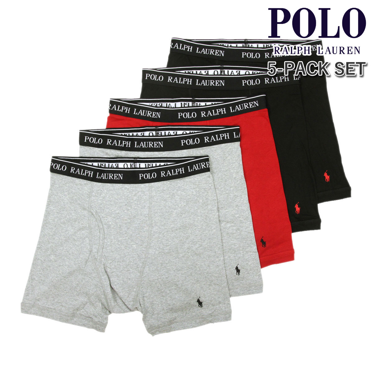 Polo Ralph Lauren 【ポイント10倍 6/4 20:00～6/11 1:59】 ポロ ラルフローレン メンズ ボクサーパンツ 正規品 POLO RALPH LAUREN 下着 5枚セット アンダーウェア ボクサーブリーフ 5 PACK P5 CLASSIC FIT COTTON BOXER BRIEFS NCBBP5 BND 2 ANDOVER HEATHER/ 父の日 プレゼント ラッピング