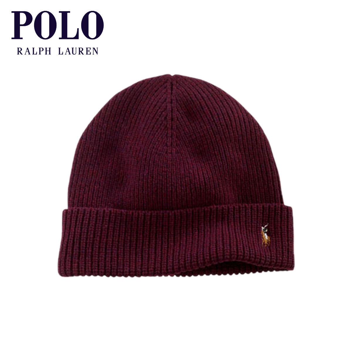 ポロ ラルフローレン POLO RALPH LAUREN 正規品 ニットキャップ Signature Cuffed Merino Hat BURGUNDY