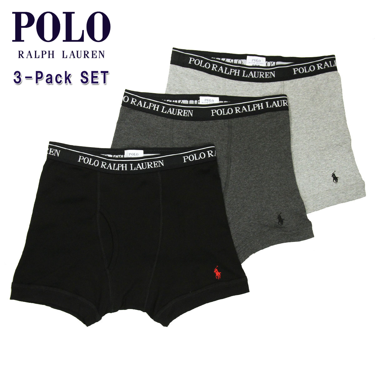 Polo Ralph Lauren ポロ ラルフローレン POLO RALPH LAUREN 正規品 メンズ ボクサーブリーフ3パック アンダーウェア 3 PACK P3 CLASSIC FIT BOXER BRIEFS NCBBP3 9OD ANDOVER HEATHER/MADISON HEATHER/POLO BLACK