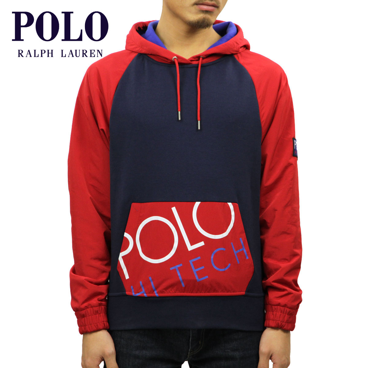 ポロ ラルフローレン パーカー メンズ 正規品 POLO RALPH LAUREN プルオーバーパーカー POLO HI TECH HYBRID HOODIE NAVY/POLO SPORT RED