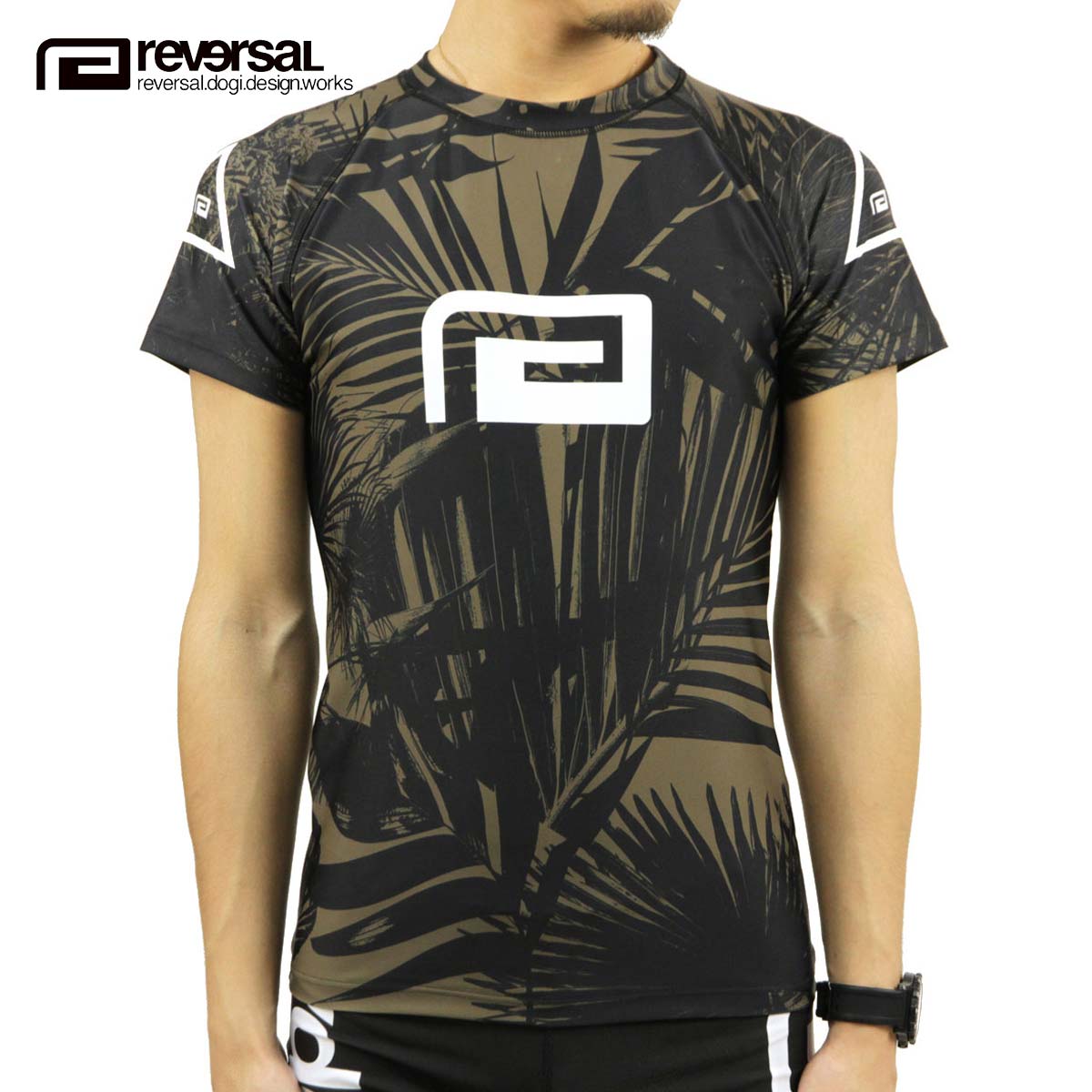 リバーサル Tシャツ 正規販売店 REVERSAL rvddw 半袖ラッシュガード PALM REEF RASH GUARD rv20ss601 OLIVE 父の日 プレゼント ラッピング