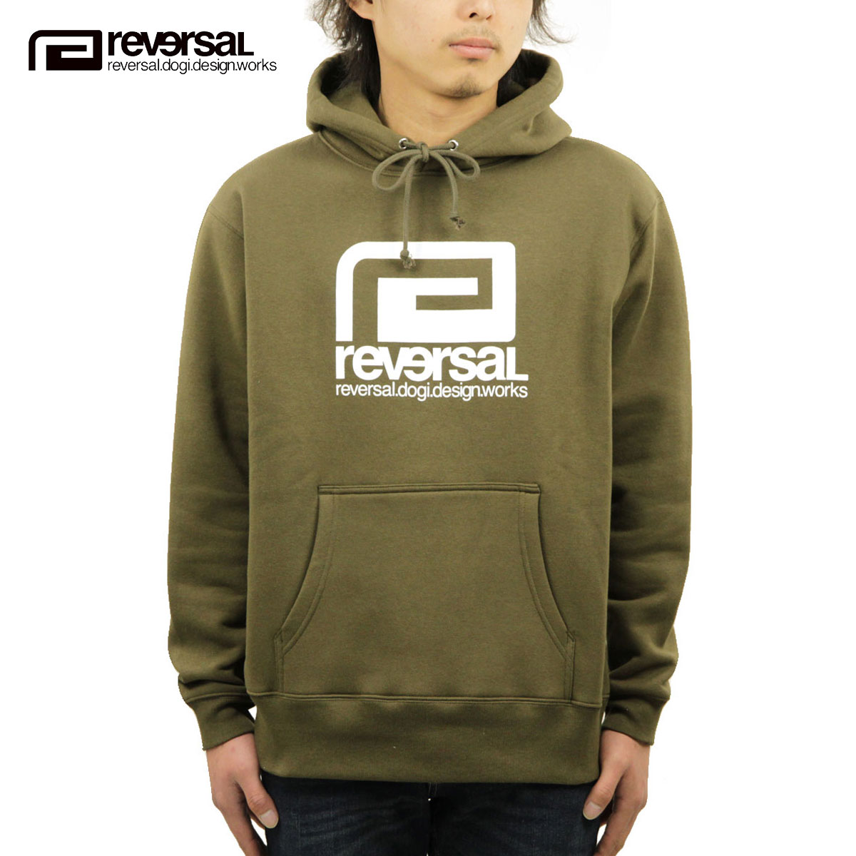 リバーサル パーカー メンズ 正規販売店 REVERSAL rvddw プルオーバーパーカー BASIC BIG MARK SWEAT PARKA rvbs036 OLIVE