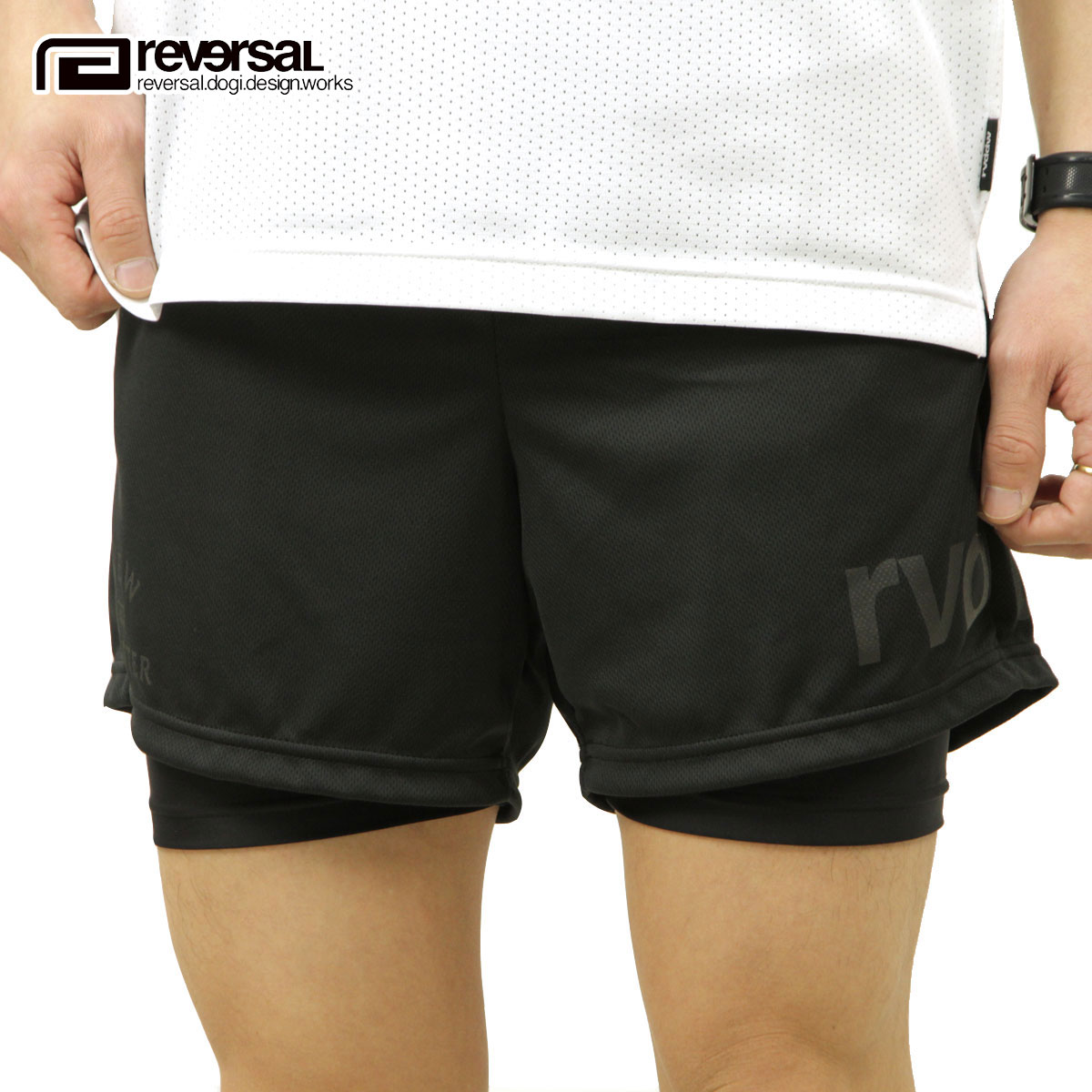 5%OFFセール  リバーサル レギンス メンズ 正規販売店 REVERSAL rvddw ボトムス ショート丈レギンス インナー EASY SHORTS w/SPATS rv21ss609 BLACK/BLACK