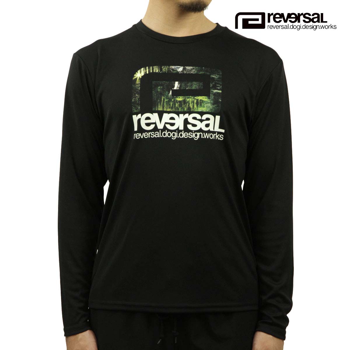 リバーサル メンズ ロンT 正規販売店 REVERSAL ロゴ ドライTシャツ 長袖Tシャツ FOREST LAKE CAMP BIG MARK DRY LONG SLEEVE rv23ss154 BLACK